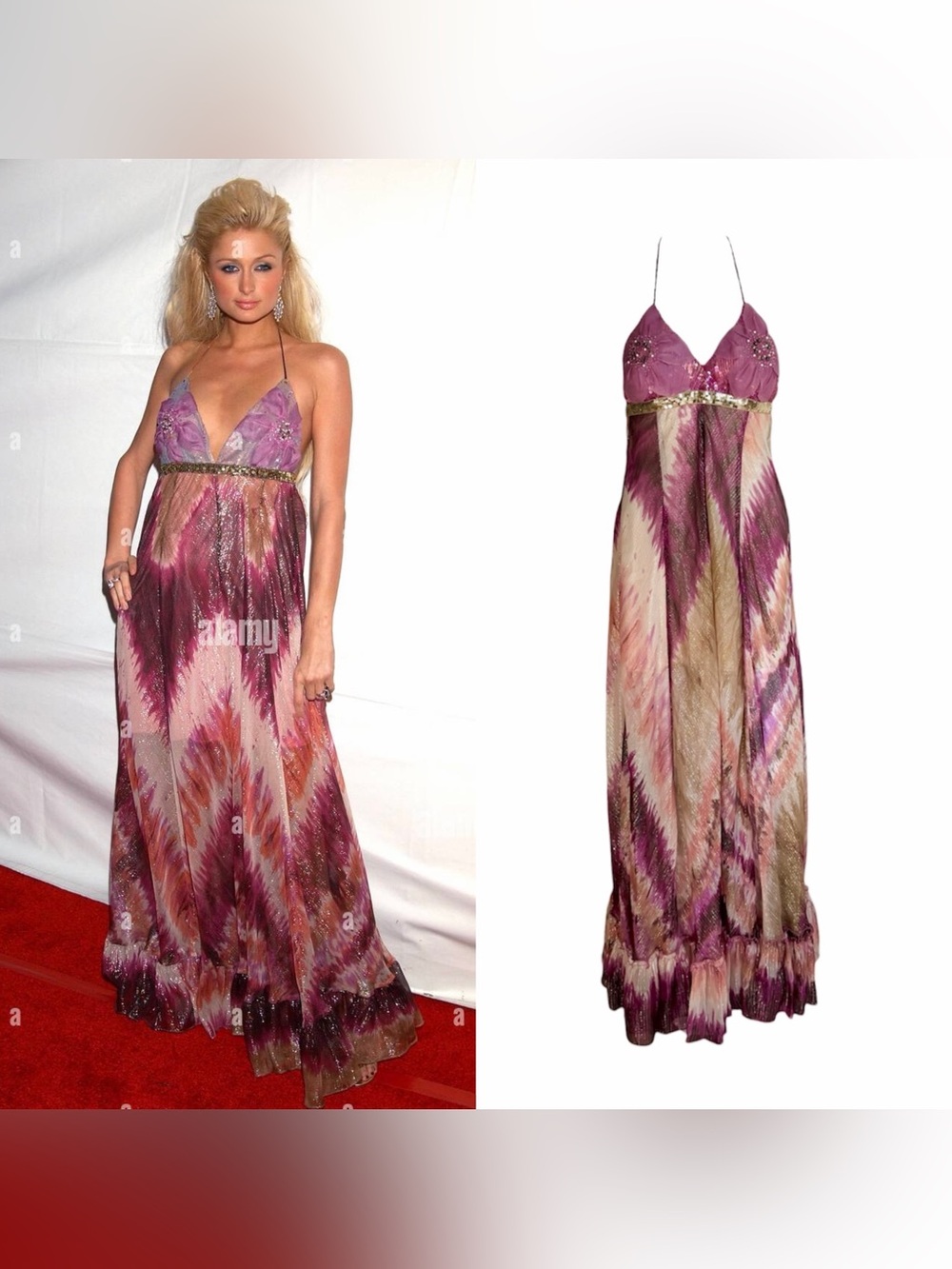 Silk Embellished Watercolor Dress - As Seen On Paris Hilton